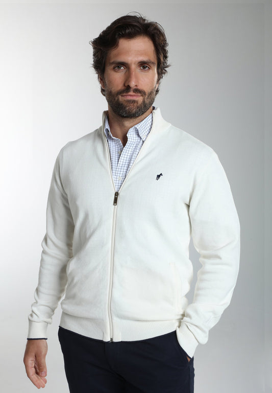 Gilet zippé col camionneur Morgan en coton Milano blanc – Gentleman Farmer, vue 5