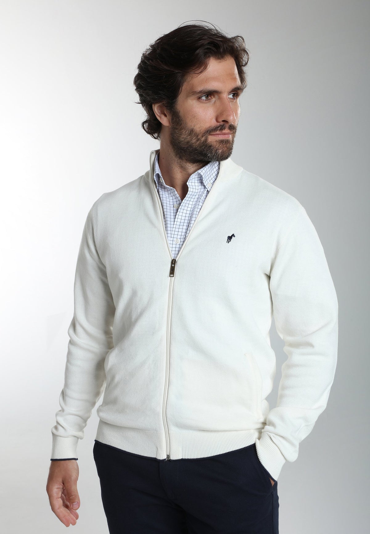 Gilet zippé col camionneur Morgan en coton Milano blanc – Gentleman Farmer, vue 6
