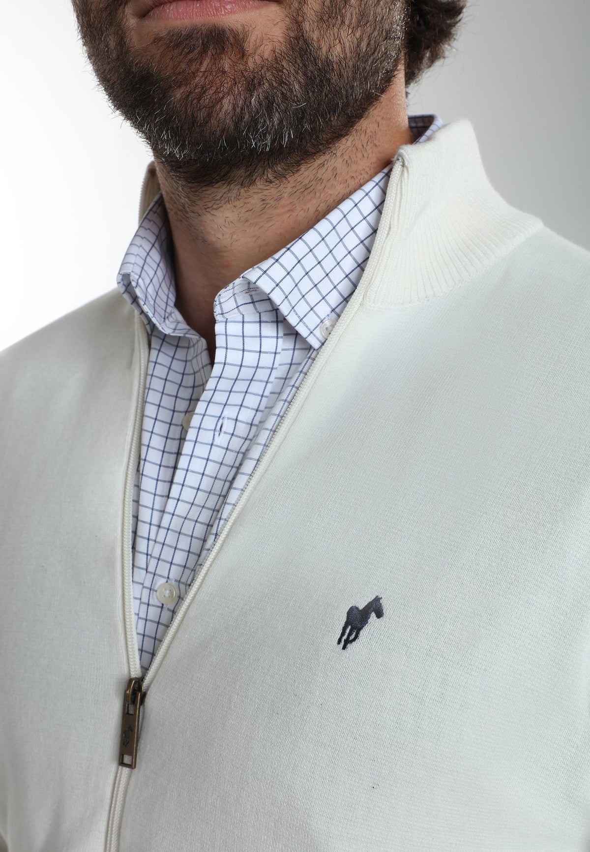 Gilet zippé col camionneur Morgan en coton Milano blanc – Gentleman Farmer, vue 7
