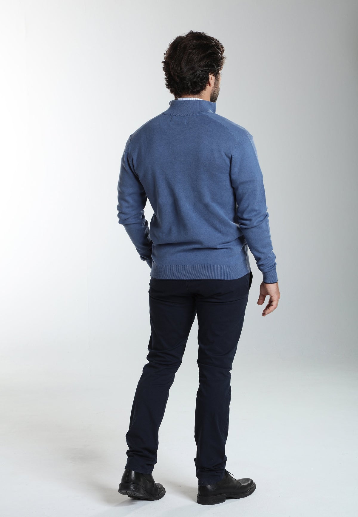 Gilet zippé col camionneur Morgan en coton Milano bleu – Gentleman Farmer, vue 2
