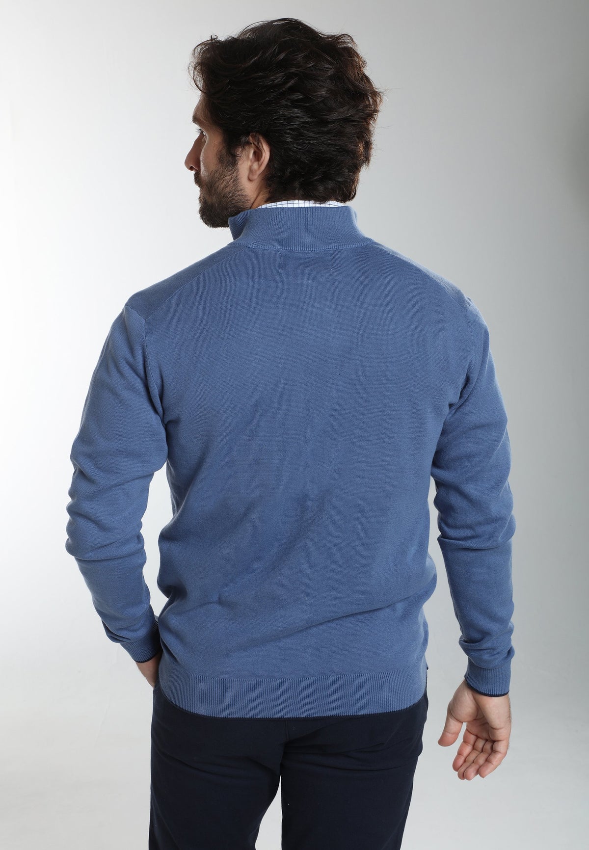 Gilet zippé col camionneur Morgan en coton Milano bleu – Gentleman Farmer, vue 3