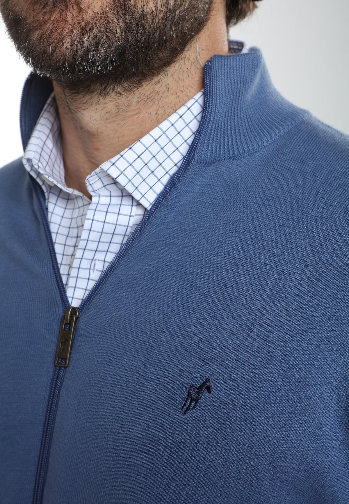 Gilet zippé col camionneur Morgan en coton Milano bleu – Gentleman Farmer, vue 6