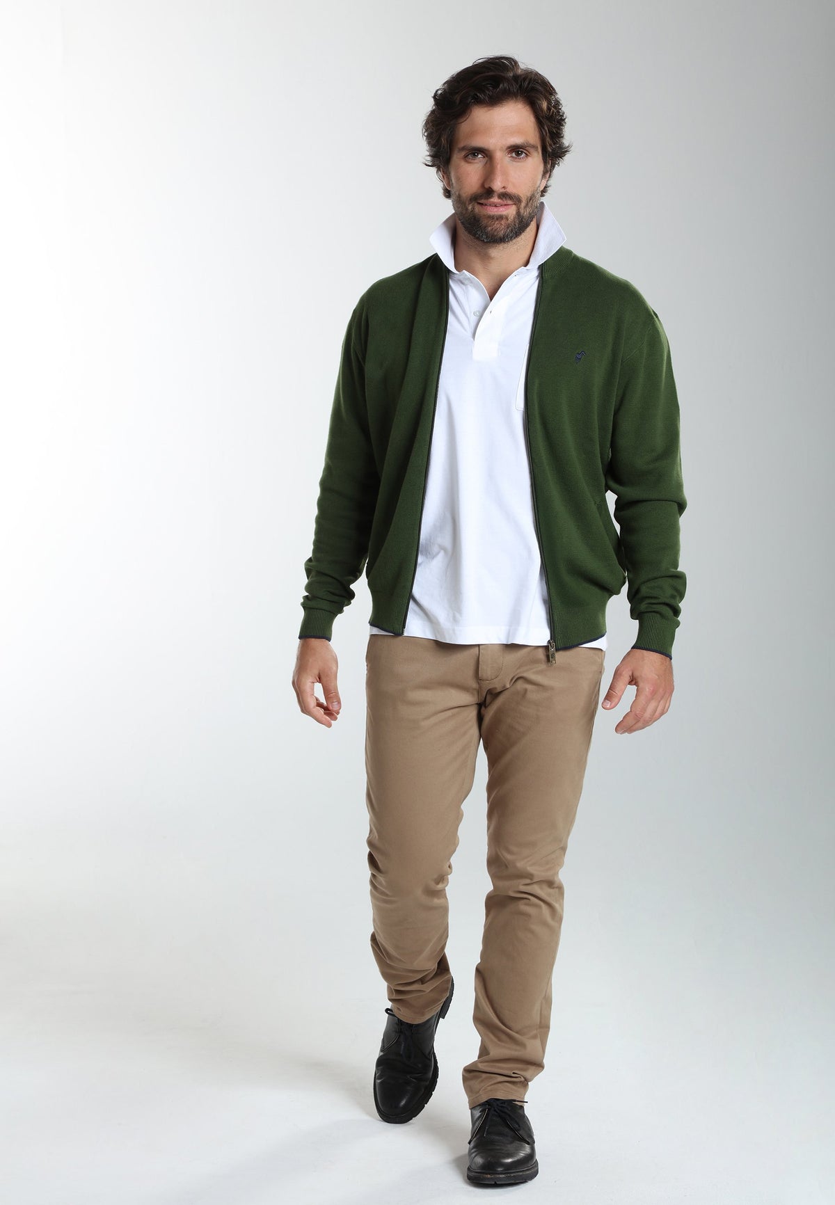 Gilet zippé col camionneur Morgan en coton Milano kaki – Gentleman Farmer, vue 1