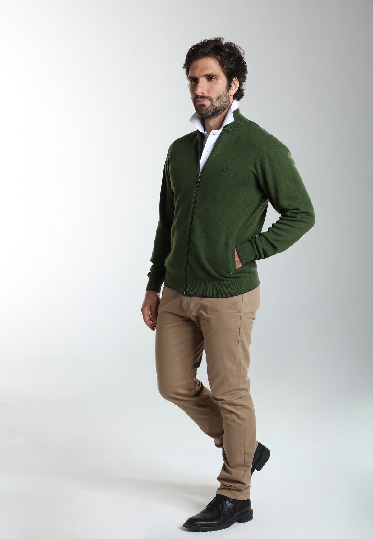 Gilet zippé col camionneur Morgan en coton Milano kaki – Gentleman Farmer, vue 2