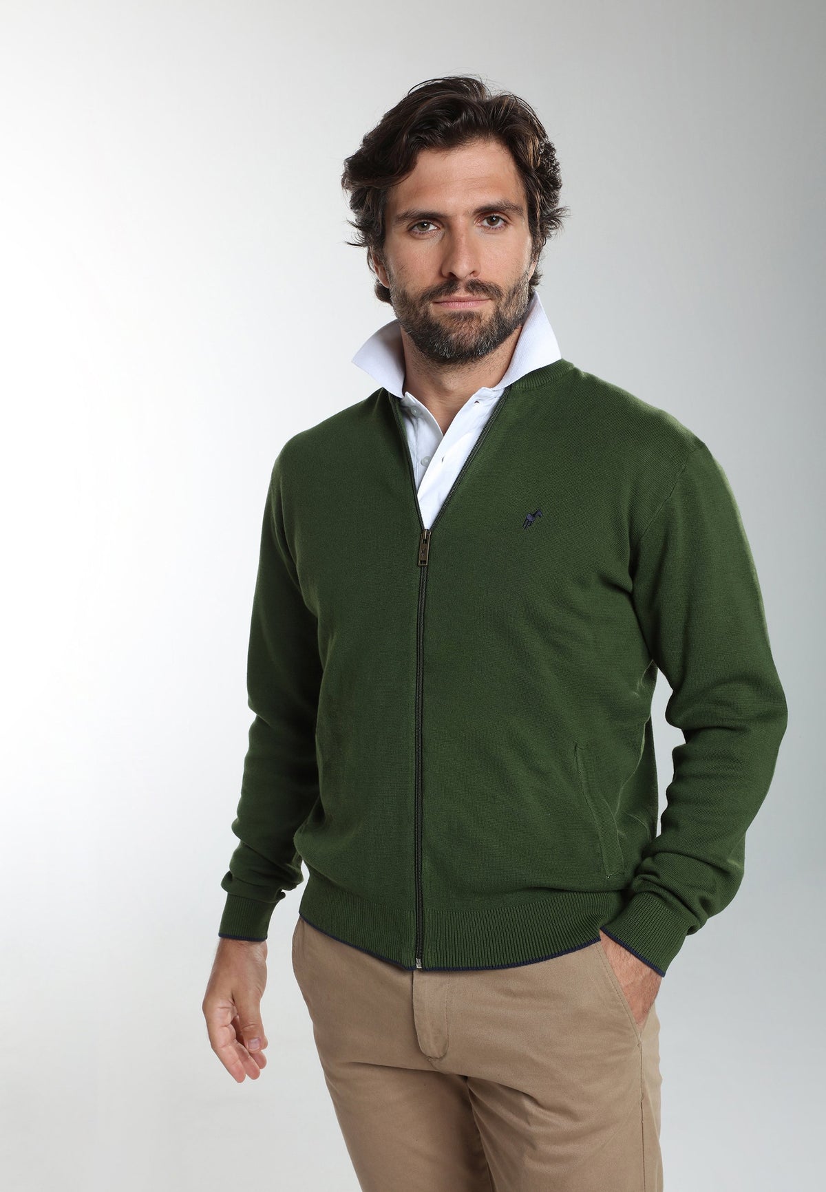 Gilet zippé col camionneur Morgan en coton Milano kaki – Gentleman Farmer, vue 5