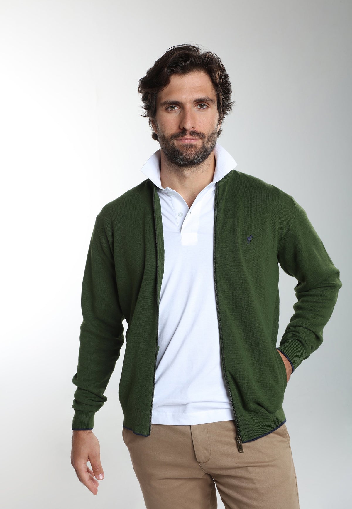 Gilet zippé col camionneur Morgan en coton Milano kaki – Gentleman Farmer, vue 7