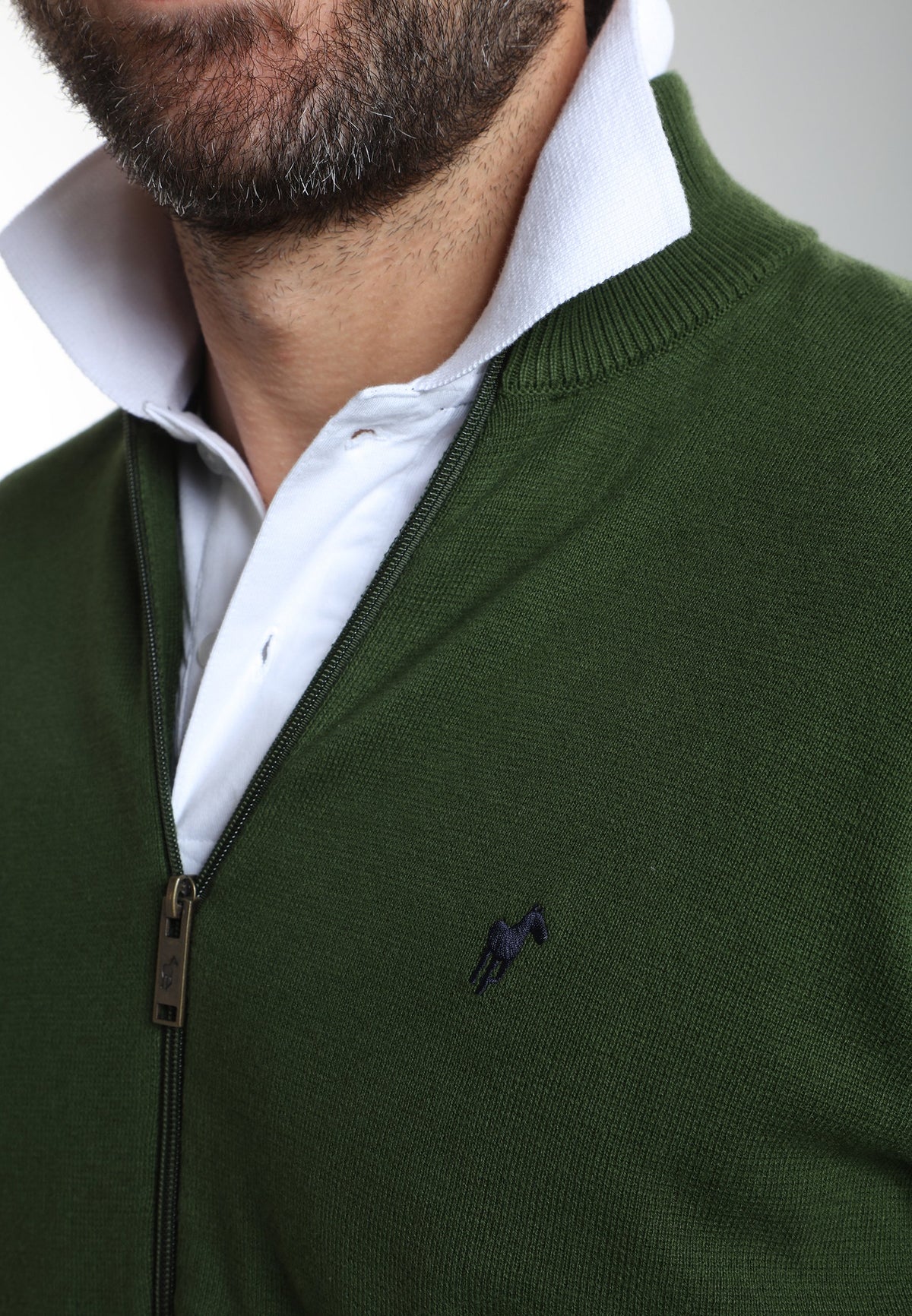 Gilet zippé col camionneur Morgan en coton Milano kaki – Gentleman Farmer, vue 8