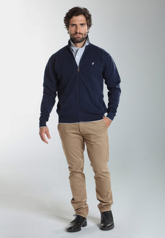 Gilet zippé col camionneur Morgan en coton Milano marine – Gentleman Farmer, vue 1
