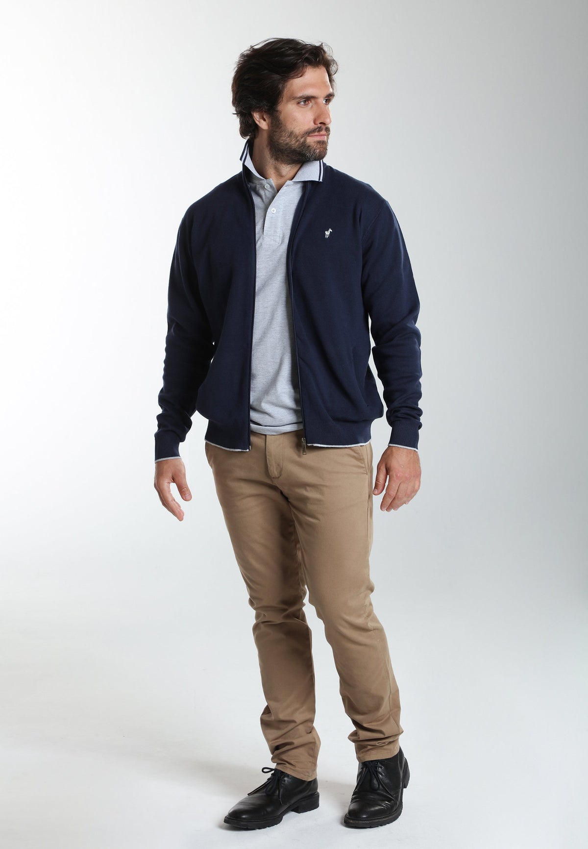 Gilet zippé col camionneur Morgan en coton Milano marine – Gentleman Farmer, vue 2