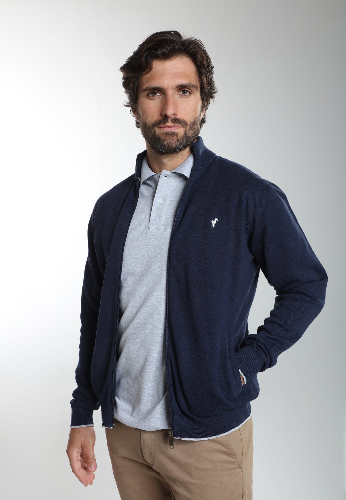 Gilet zippé col camionneur Morgan en coton Milano marine – Gentleman Farmer, vue 4
