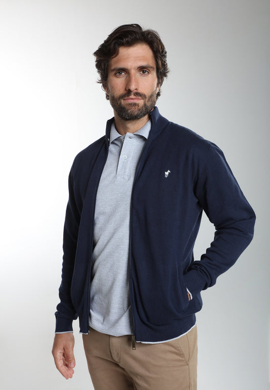 Gilet zippé col camionneur Morgan en coton Milano marine – Gentleman Farmer, vue 4