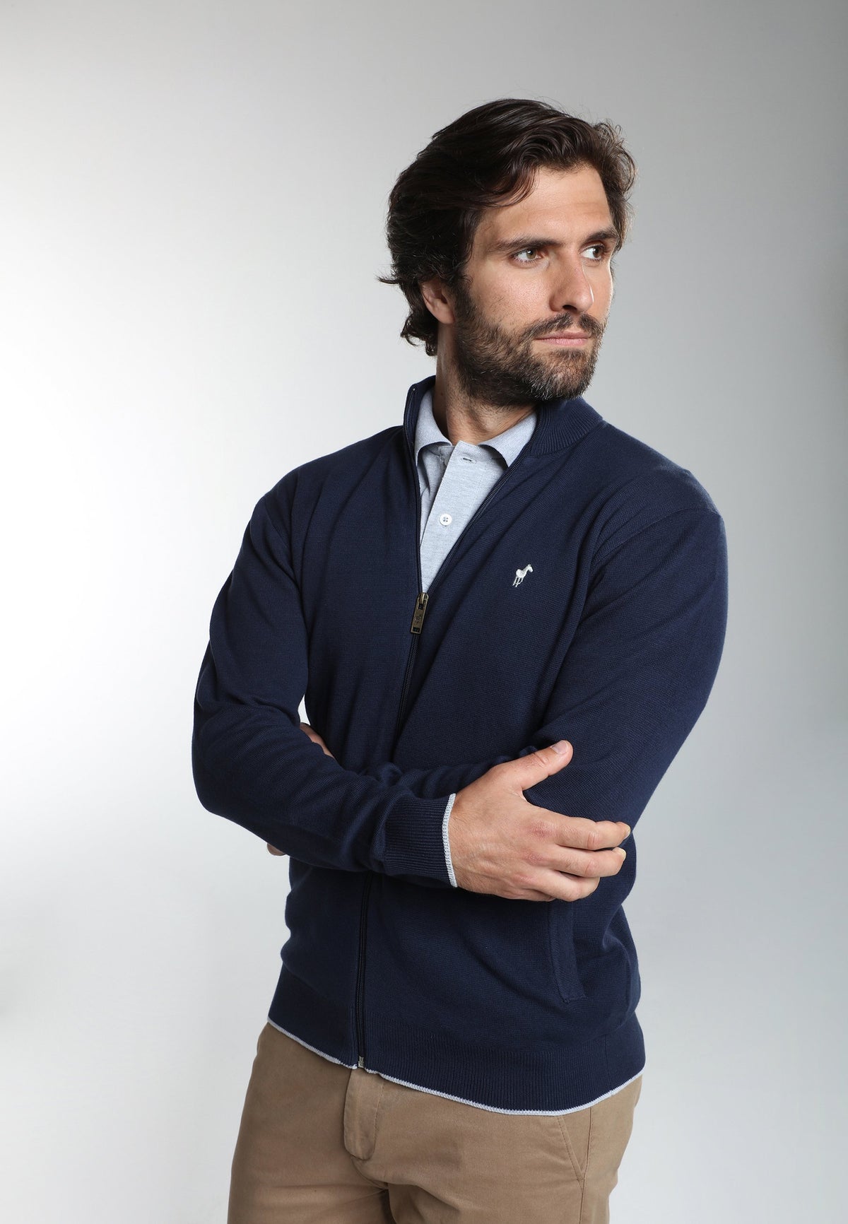 Gilet zippé col camionneur Morgan en coton Milano marine – Gentleman Farmer, vue 5