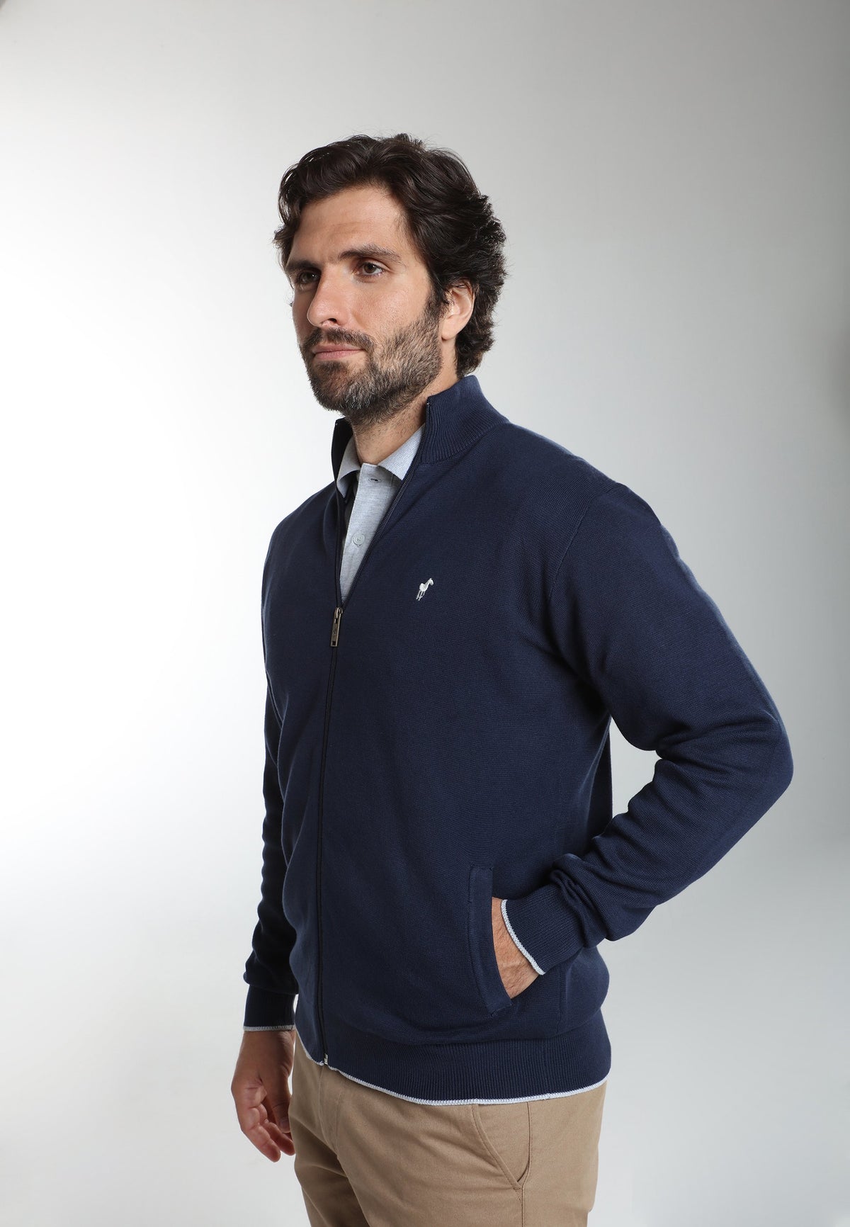 Gilet zippé col camionneur Morgan en coton Milano marine – Gentleman Farmer, vue 6