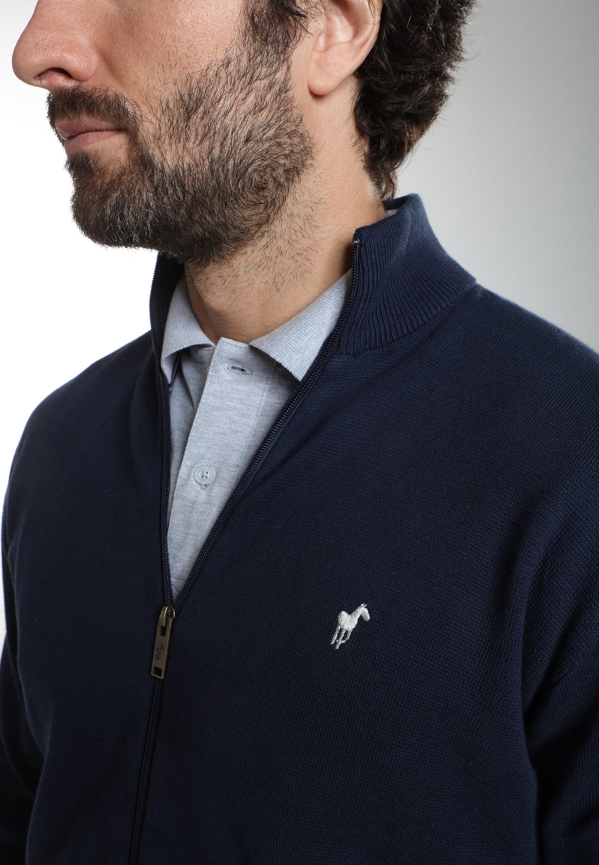Gilet zippé col camionneur Morgan en coton Milano marine – Gentleman Farmer, vue 7