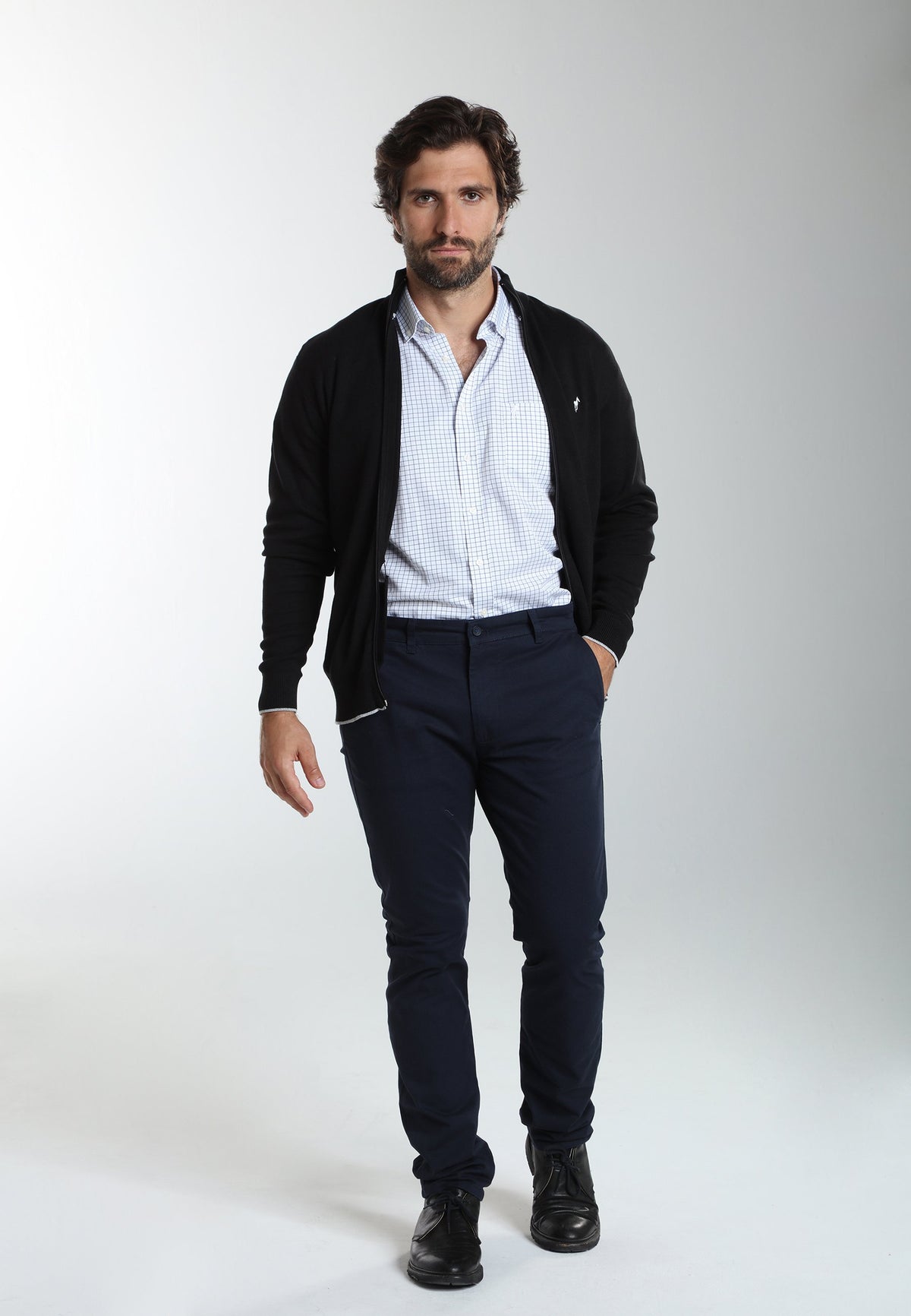 Gilet zippé col camionneur Morgan en coton Milano noir – Gentleman Farmer, vue 1