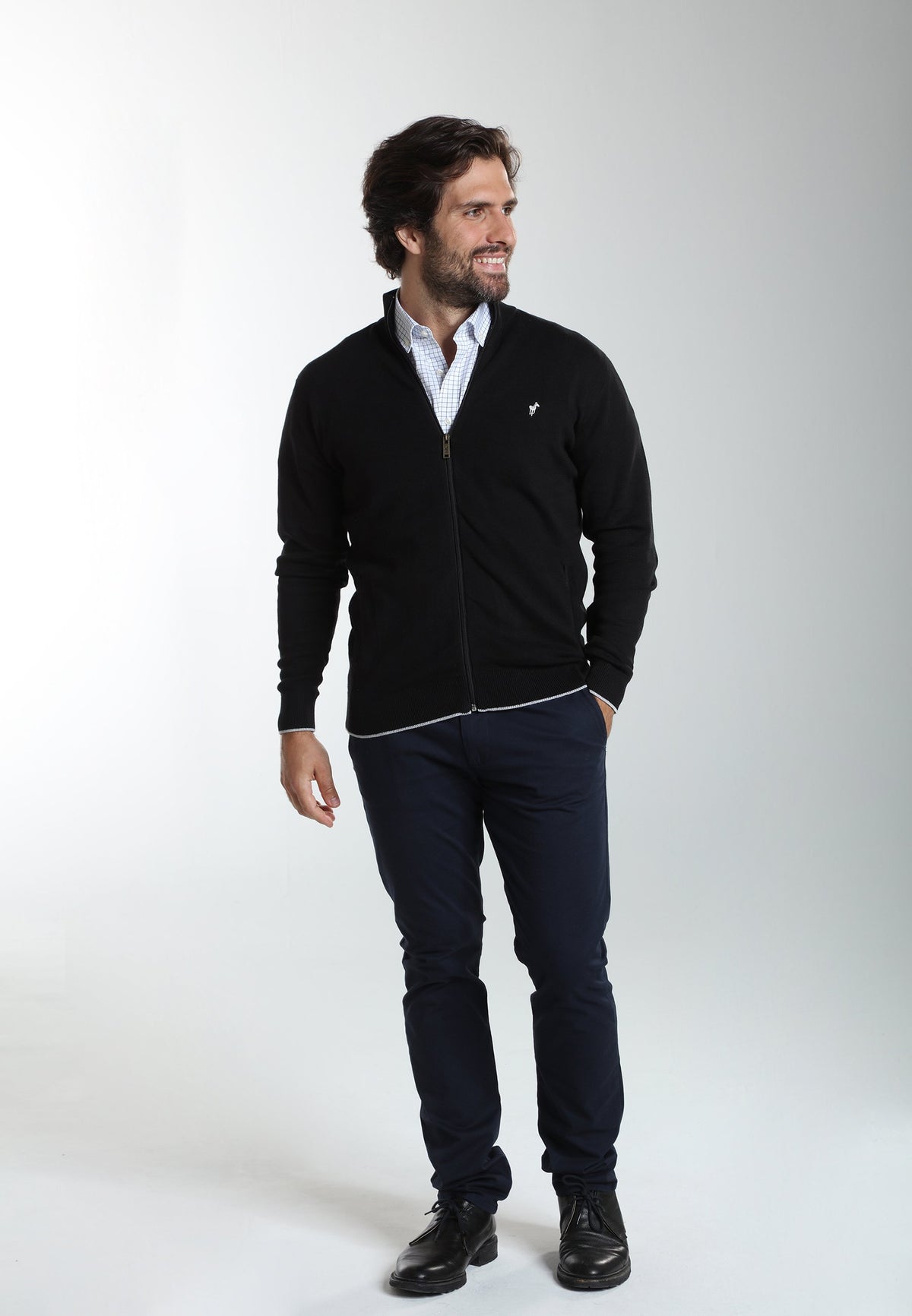 Gilet zippé col camionneur Morgan en coton Milano noir – Gentleman Farmer, vue 2