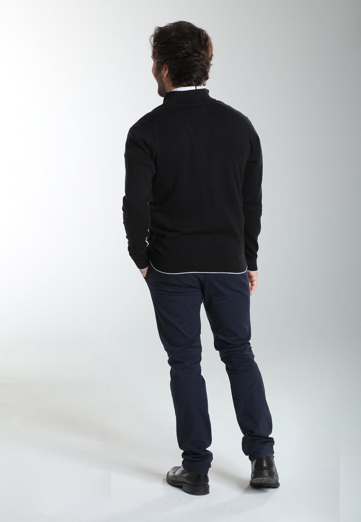 Gilet zippé col camionneur Morgan en coton Milano noir – Gentleman Farmer, vue 3