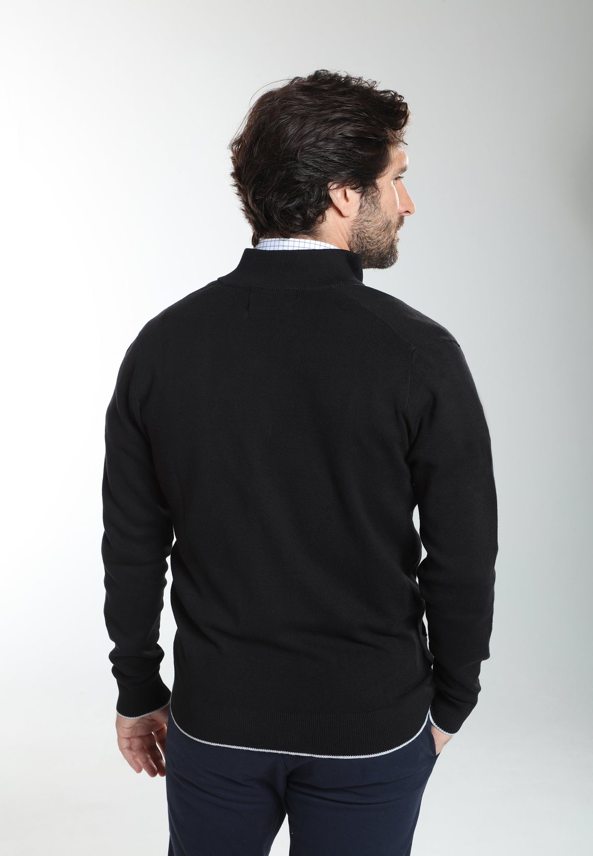 Gilet zippé col camionneur Morgan en coton Milano noir – Gentleman Farmer, vue 4