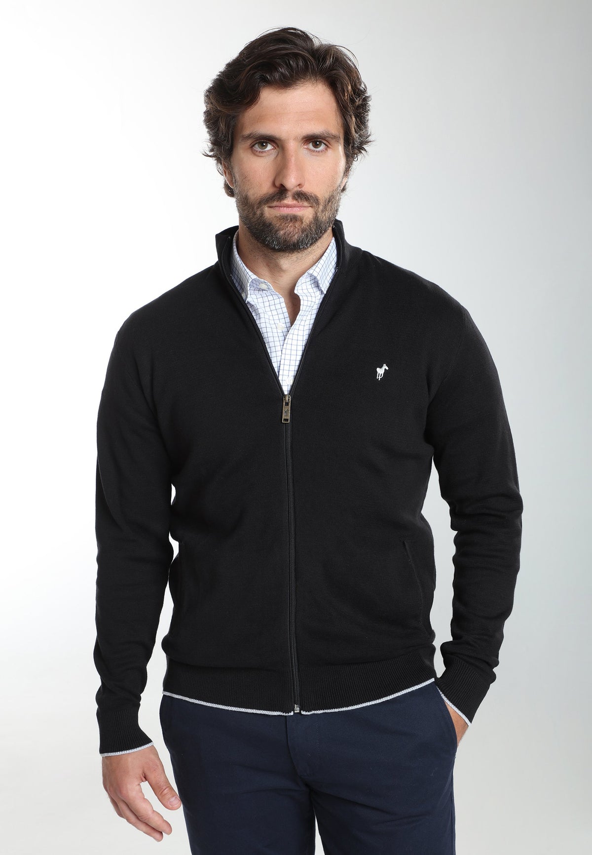 Gilet zippé col camionneur Morgan en coton Milano noir – Gentleman Farmer, vue 5