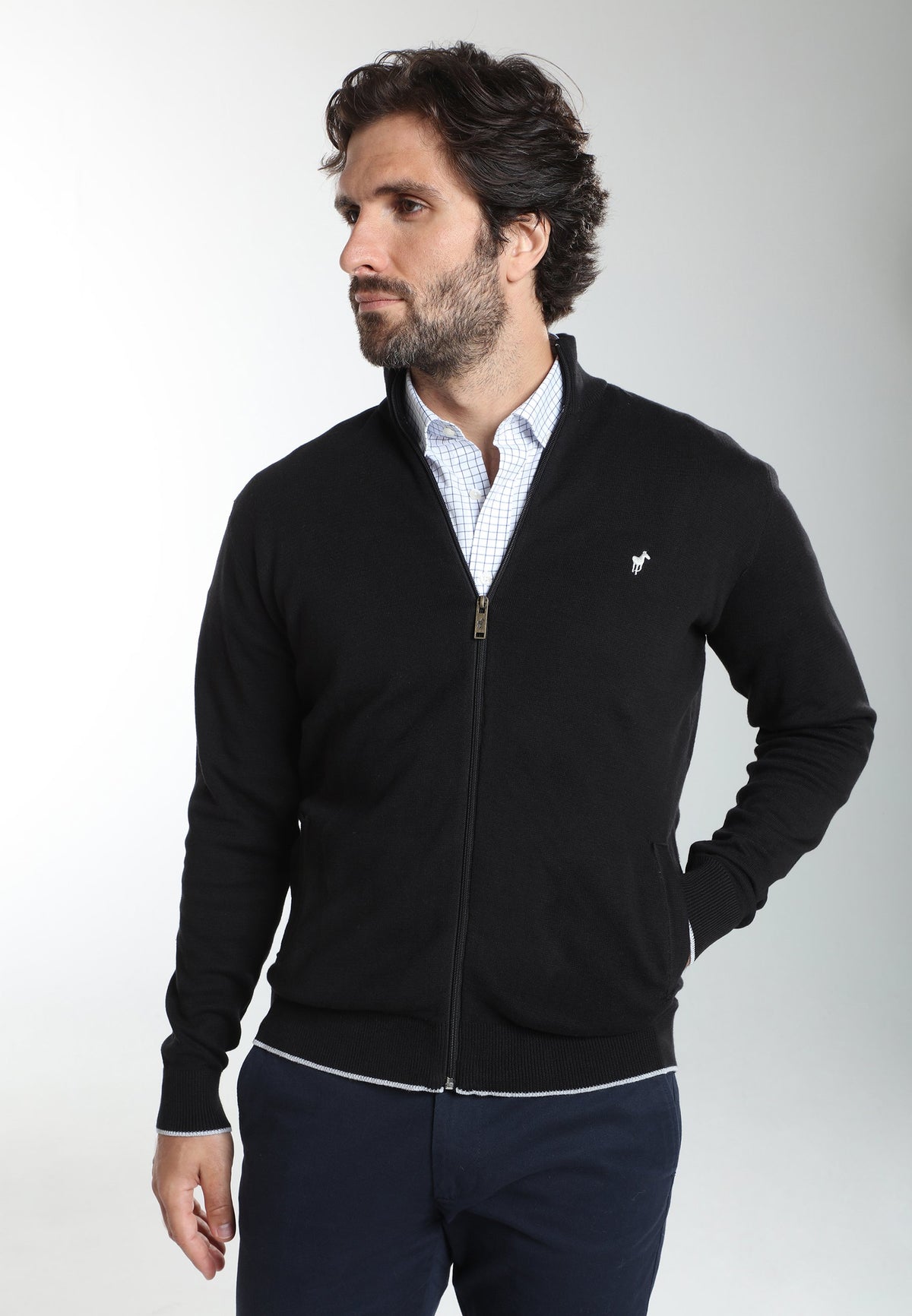 Gilet zippé col camionneur Morgan en coton Milano noir – Gentleman Farmer, vue 6