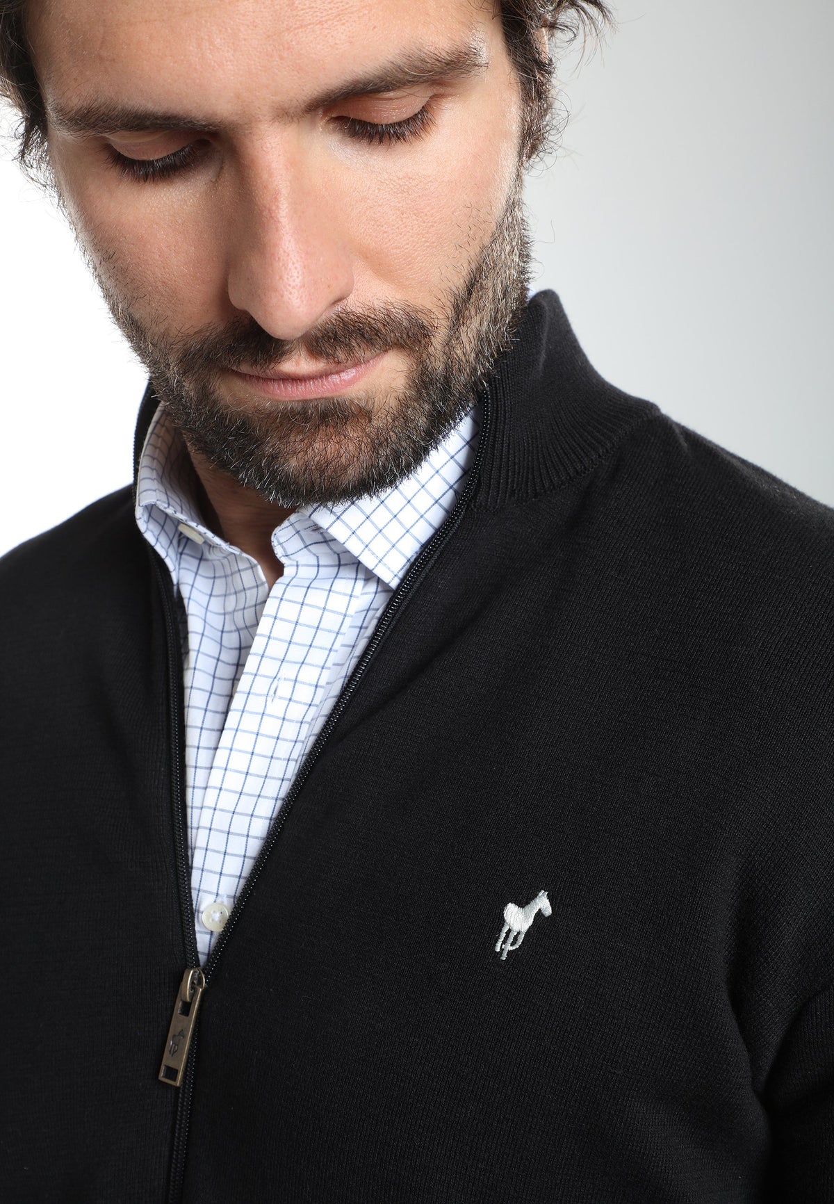 Gilet zippé col camionneur Morgan en coton Milano noir – Gentleman Farmer, vue 7