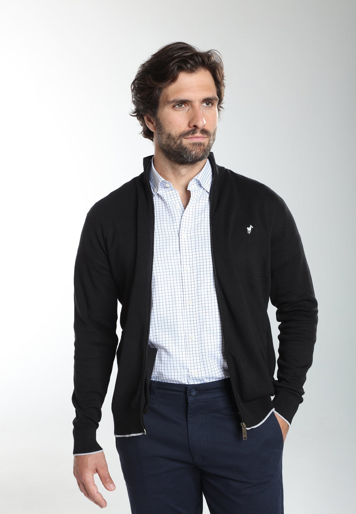 Gilet zippé col camionneur Morgan en coton Milano noir – Gentleman Farmer, vue 9
