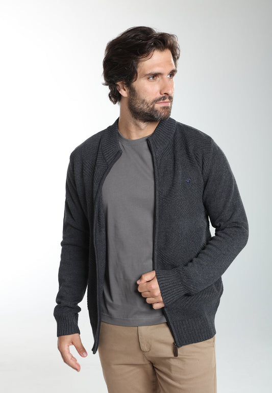 Gilet zippé Lyan en coton jacquard anthracite – Gentleman Farmer, vue 1