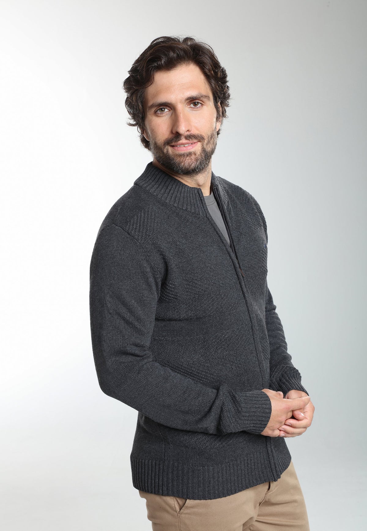 Gilet zippé Lyan en coton jacquard anthracite – Gentleman Farmer, vue 3