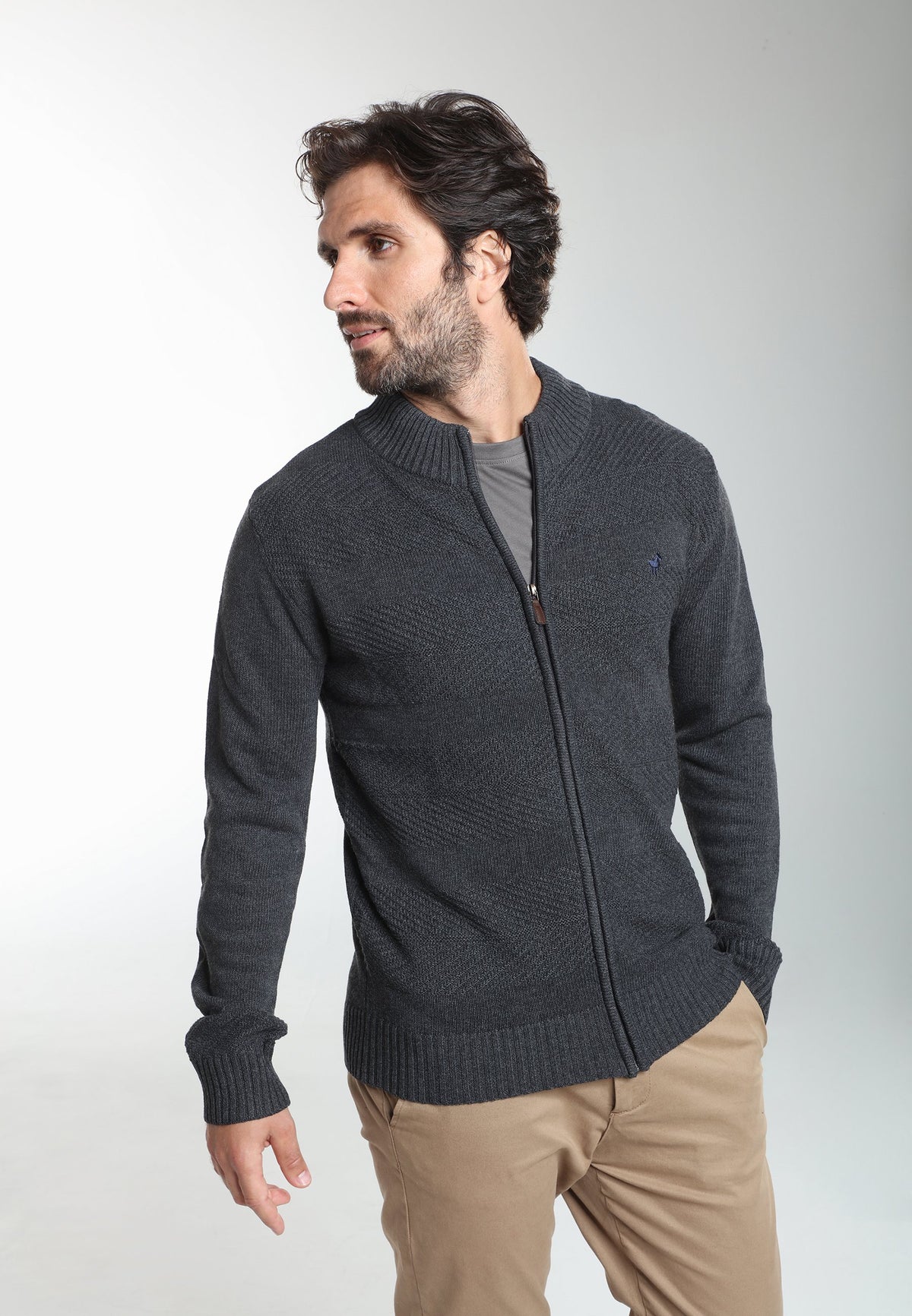 Gilet zippé Lyan en coton jacquard anthracite – Gentleman Farmer, vue 4