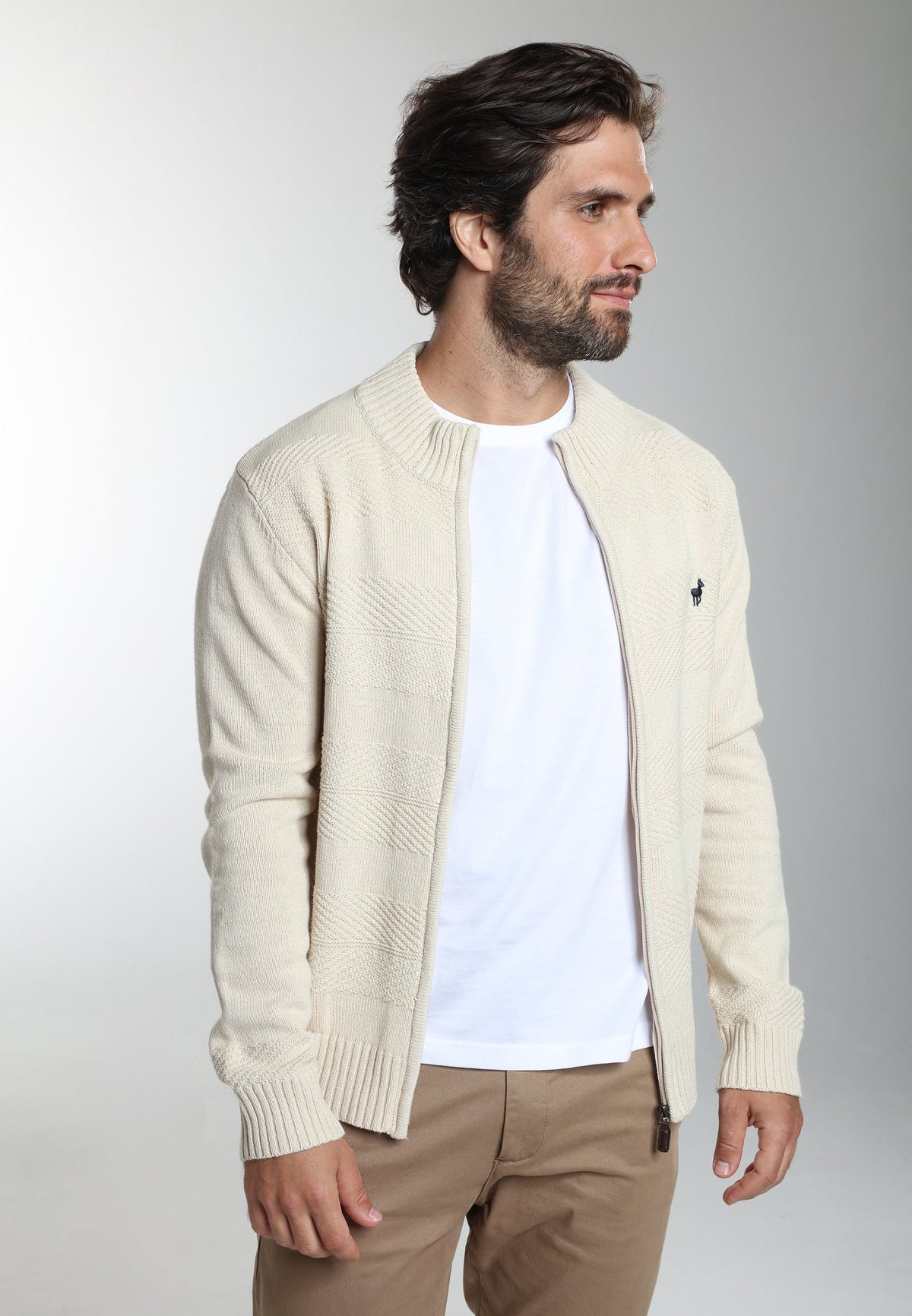 Gilet zippé Lyan en coton jacquard écru – Gentleman Farmer, vue 1