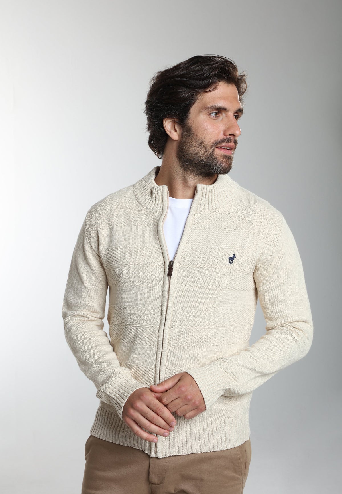 Gilet zippé Lyan en coton jacquard écru – Gentleman Farmer, vue 2