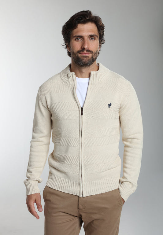 Gilet zippé Lyan en coton jacquard écru – Gentleman Farmer, vue 3