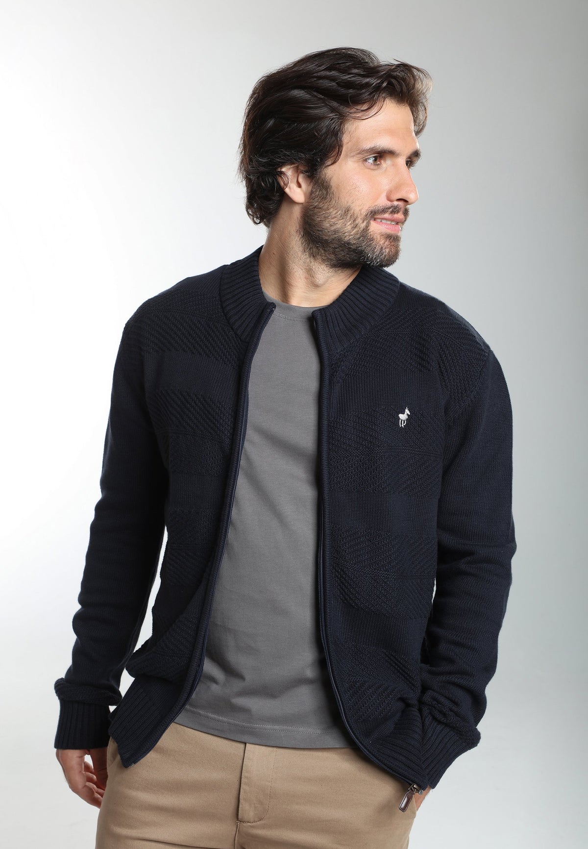Gilet zippé Lyan en coton jacquard marine – Gentleman Farmer, vue 1