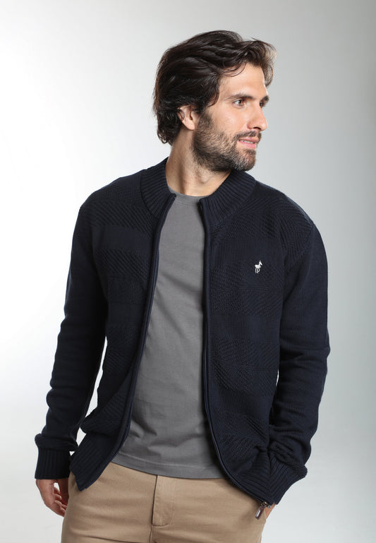 Gilet zippé Lyan en coton jacquard marine – Gentleman Farmer, vue 1