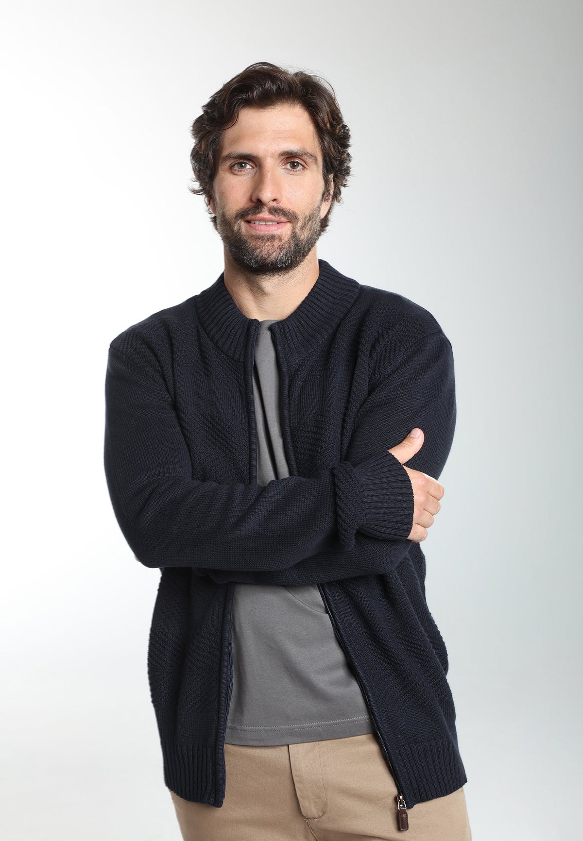 Gilet zippé Lyan en coton jacquard marine – Gentleman Farmer, vue 2