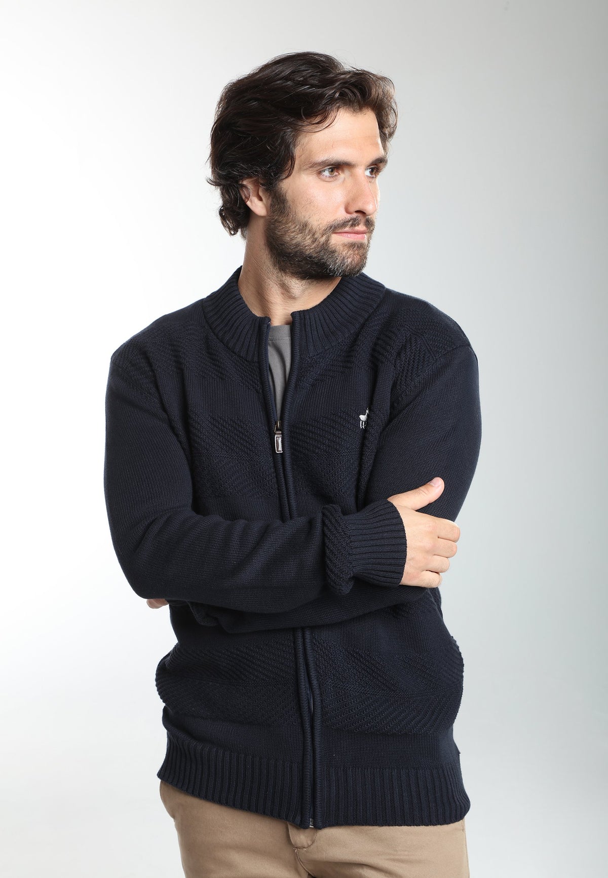 Gilet zippé Lyan en coton jacquard marine – Gentleman Farmer, vue 3