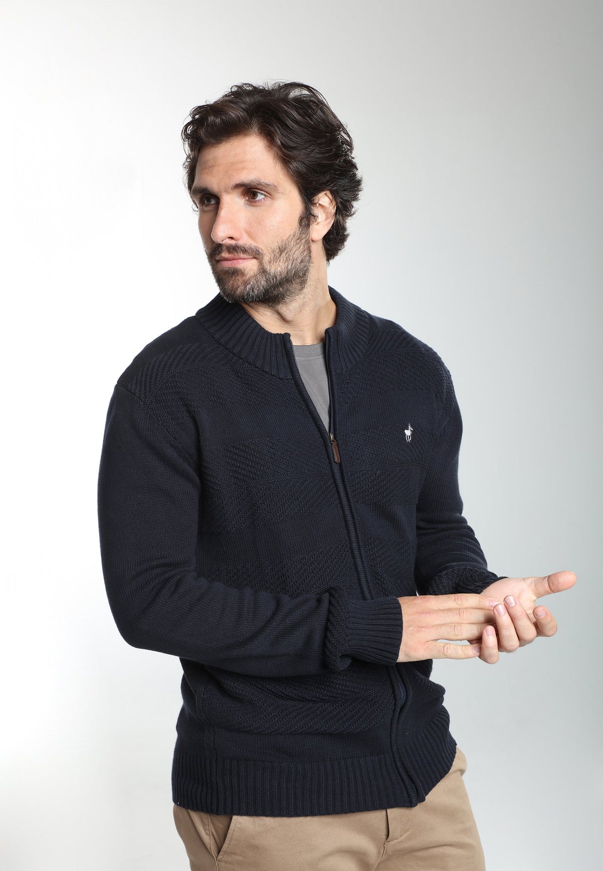 Gilet zippé Lyan en coton jacquard marine – Gentleman Farmer, vue 4