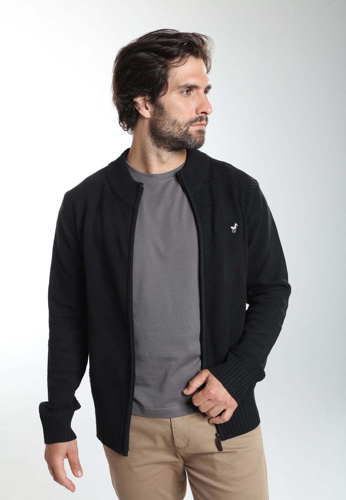 Gilet zippé Lyan en coton jacquard noir – Gentleman Farmer, vue 1