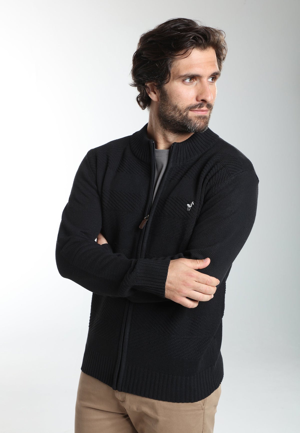 Gilet zippé Lyan en coton jacquard noir – Gentleman Farmer, vue 3