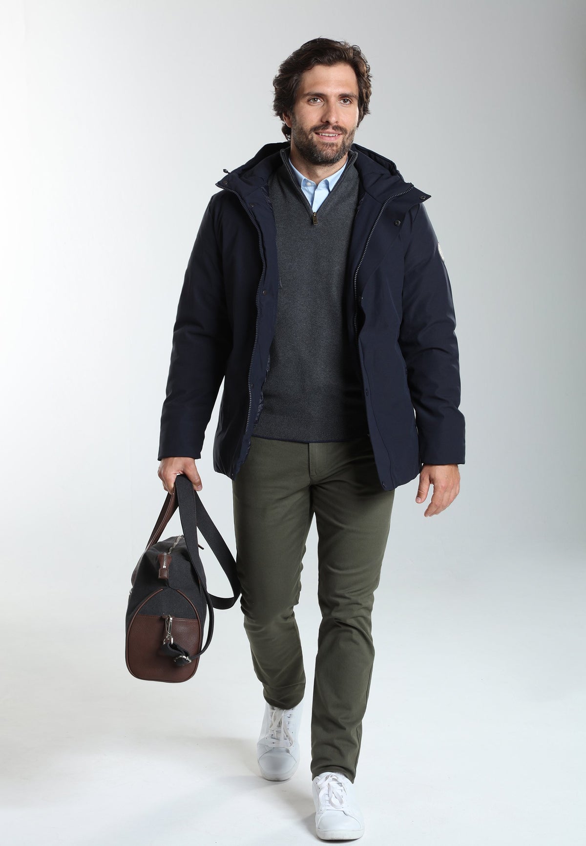 Parka à capuche amovible Prince en polyester marine – Gentleman Farmer, vue 1