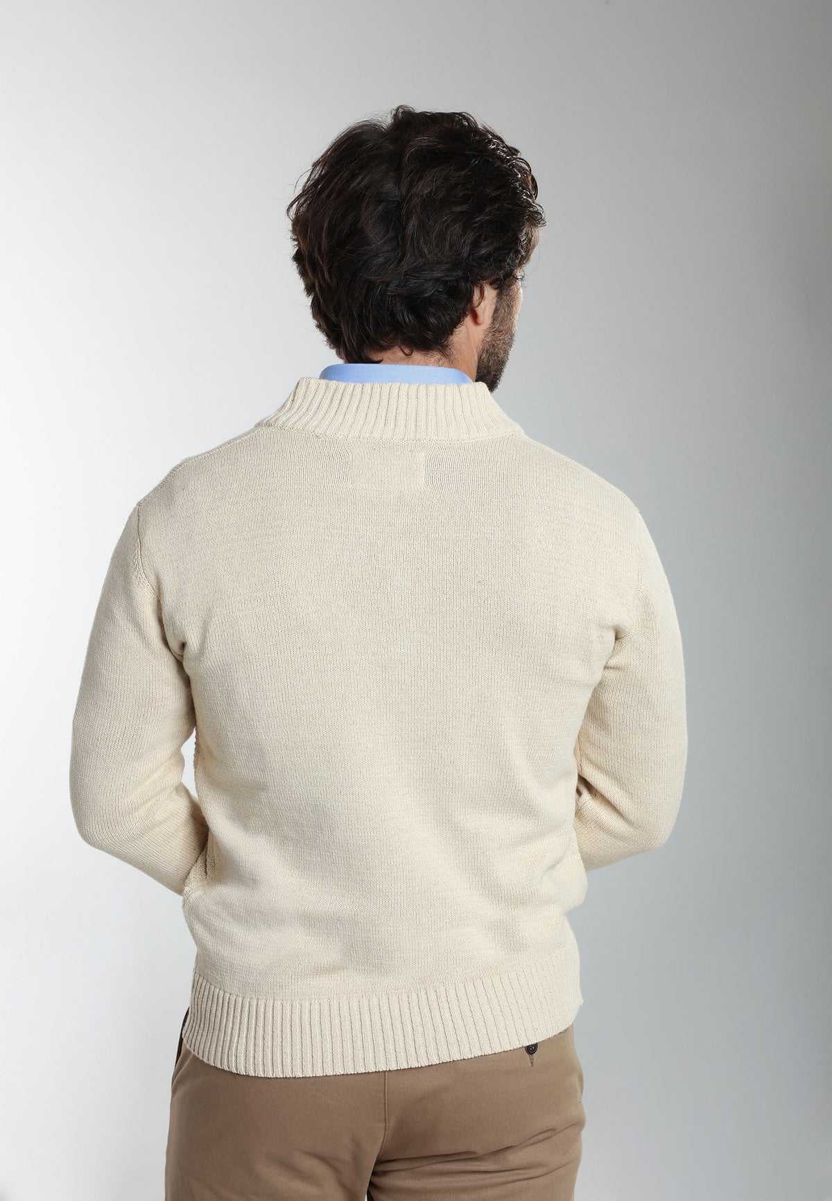 Pull col camionneur zippé Léopol en coton jacquard écru – Gentleman Farmer, vue 3