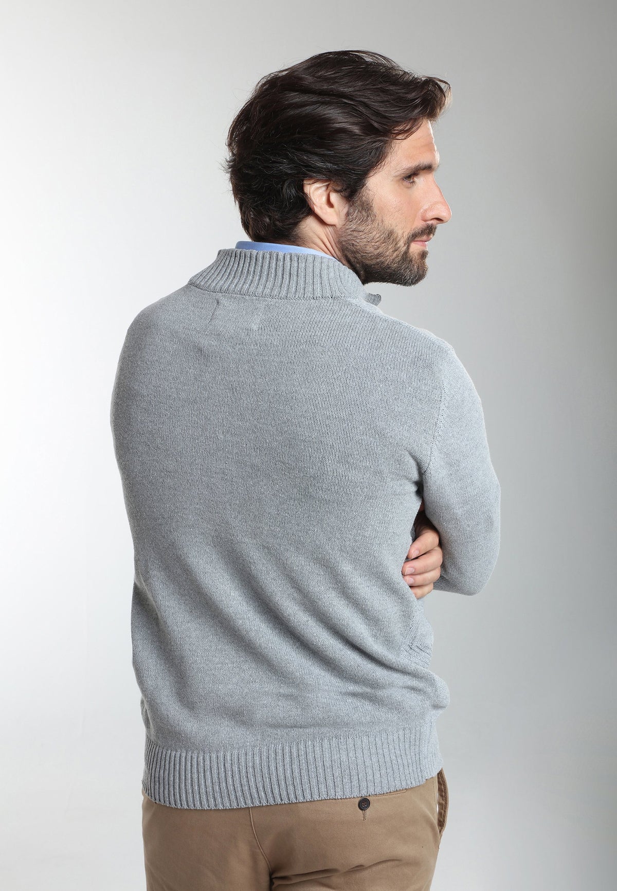 Pull col camionneur zippé Léopol en coton jacquard gris – Gentleman Farmer, vue 3