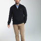 Pull col camionneur zippé Léopol en coton jacquard marine – Gentleman Farmer, vue 1