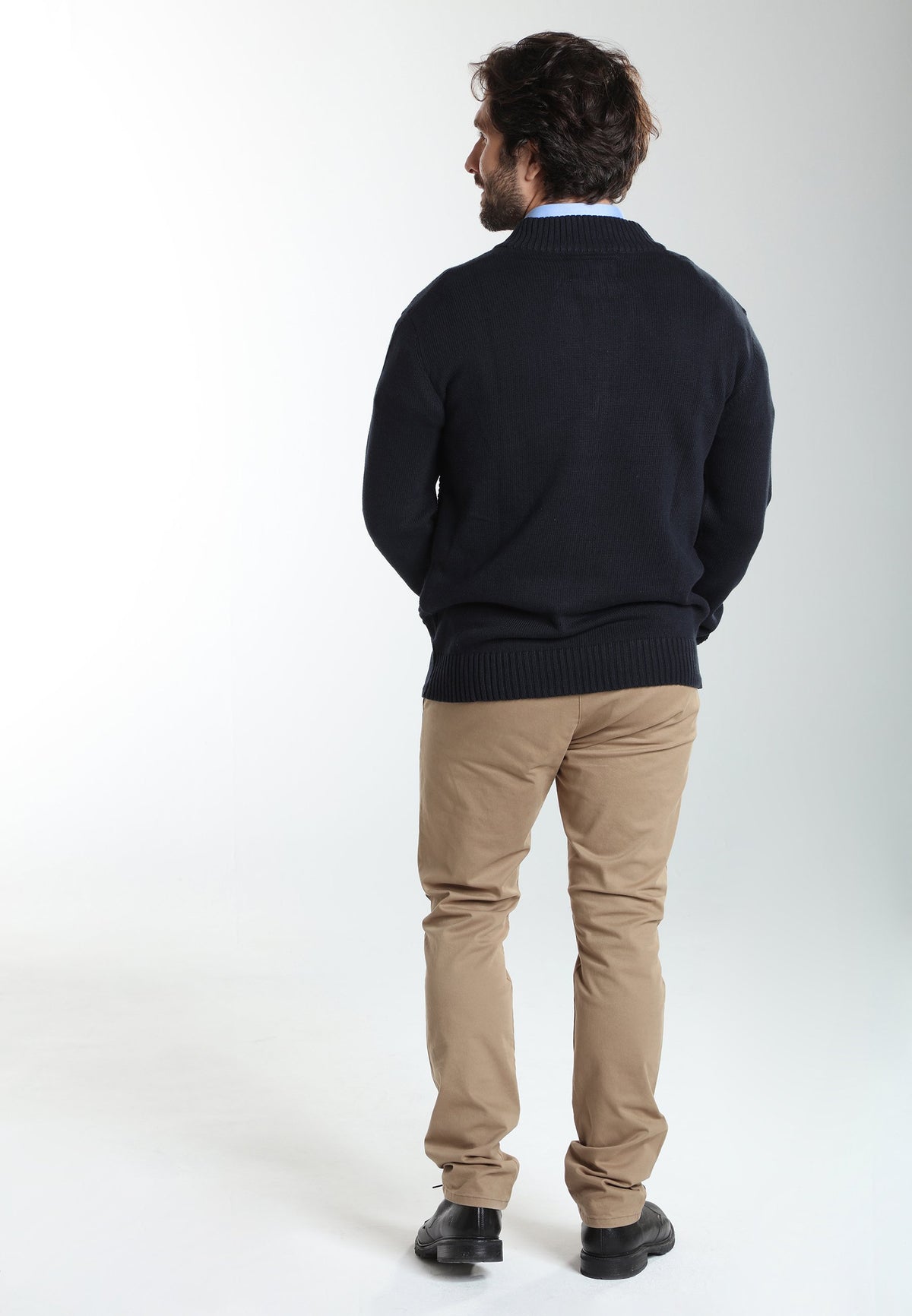 Pull col camionneur zippé Léopol en coton jacquard marine – Gentleman Farmer, vue 2
