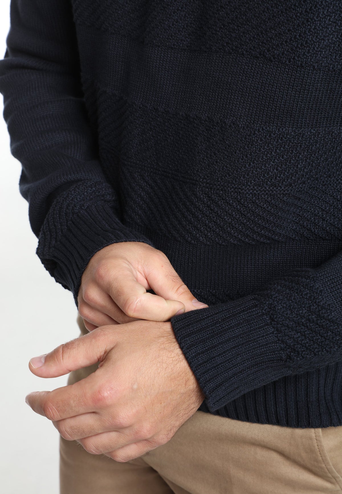 Pull col camionneur zippé Léopol en coton jacquard marine – Gentleman Farmer, vue 7