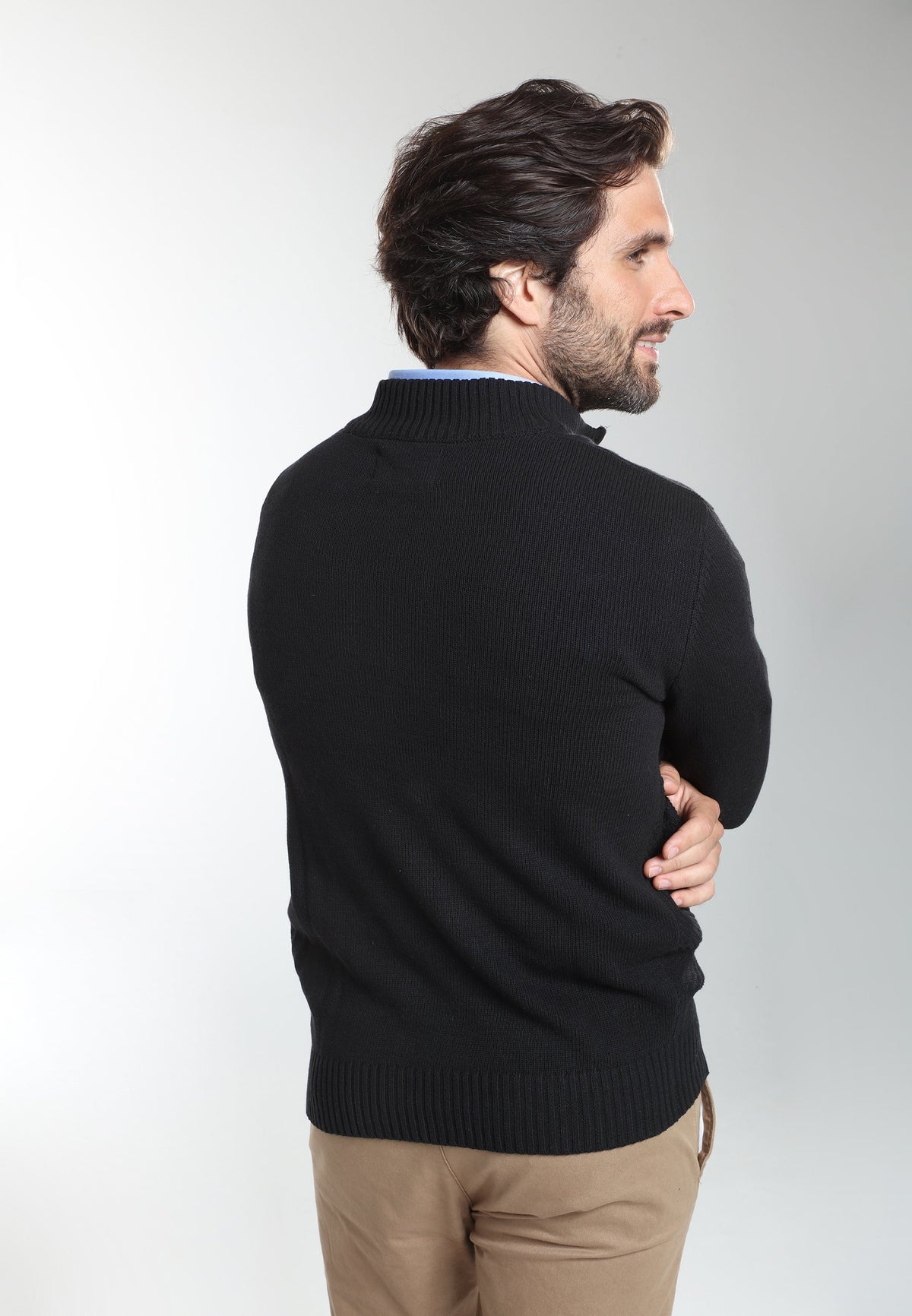 Pull col camionneur zippé Léopol en coton jacquard noir – Gentleman Farmer, vue 4