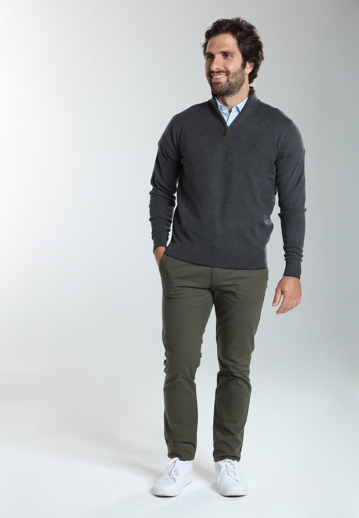 Pull col camionneur zippé Maxime en coton Milano anthracite – Gentleman Farmer, vue 2