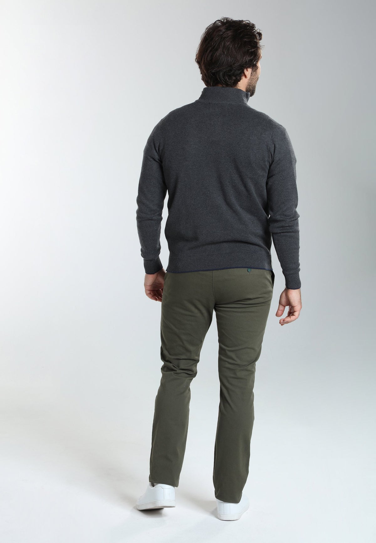 Pull col camionneur zippé Maxime en coton Milano anthracite – Gentleman Farmer, vue 3