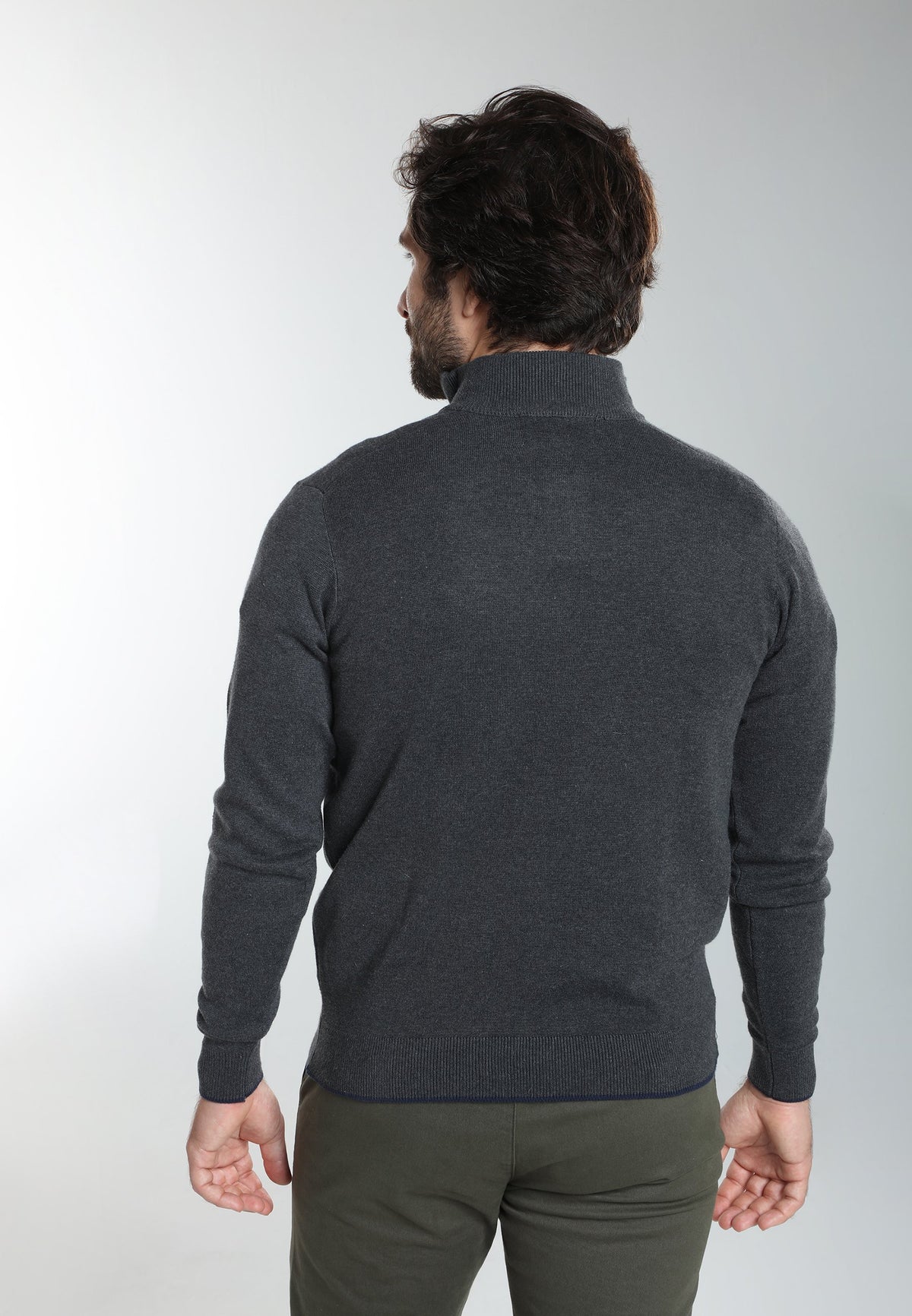Pull col camionneur zippé Maxime en coton Milano anthracite – Gentleman Farmer, vue 4