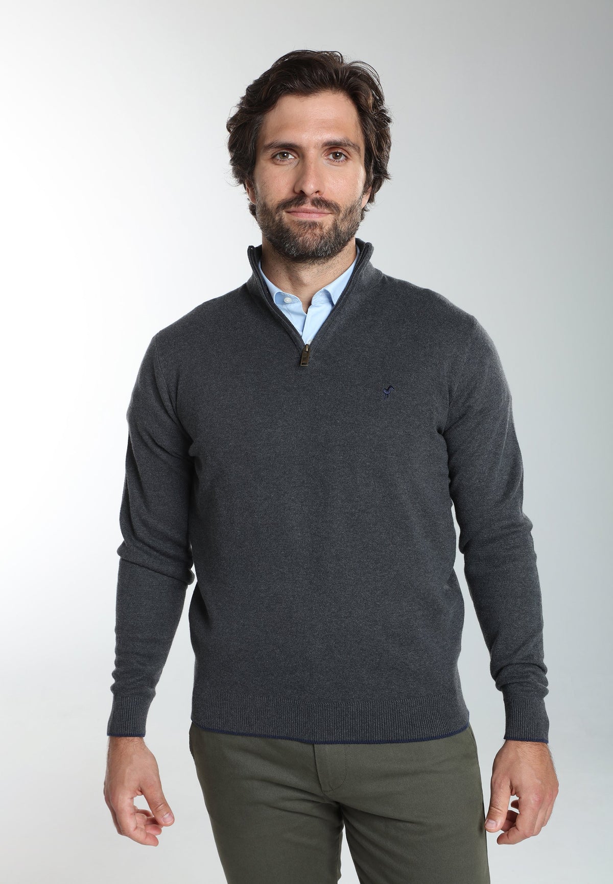 Pull col camionneur zippé Maxime en coton Milano anthracite – Gentleman Farmer, vue 5